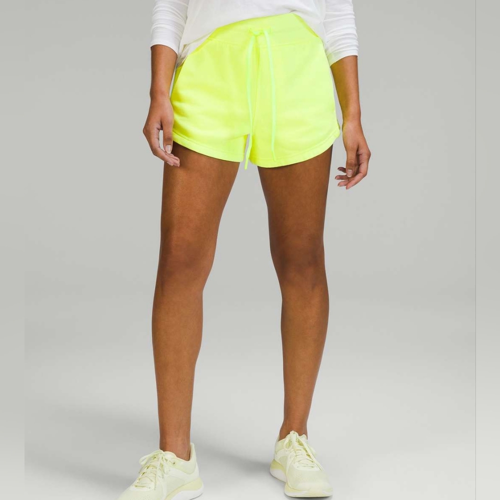 Lululemon Inner Glow High Rise Shorts in Neon Garment Dye Solid Highlight Yellow - Picture 2 of 14